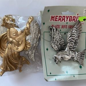 Vintage Merry Brite Christmas Ornaments CVS Plastic Angel Dove Silver gold LOT